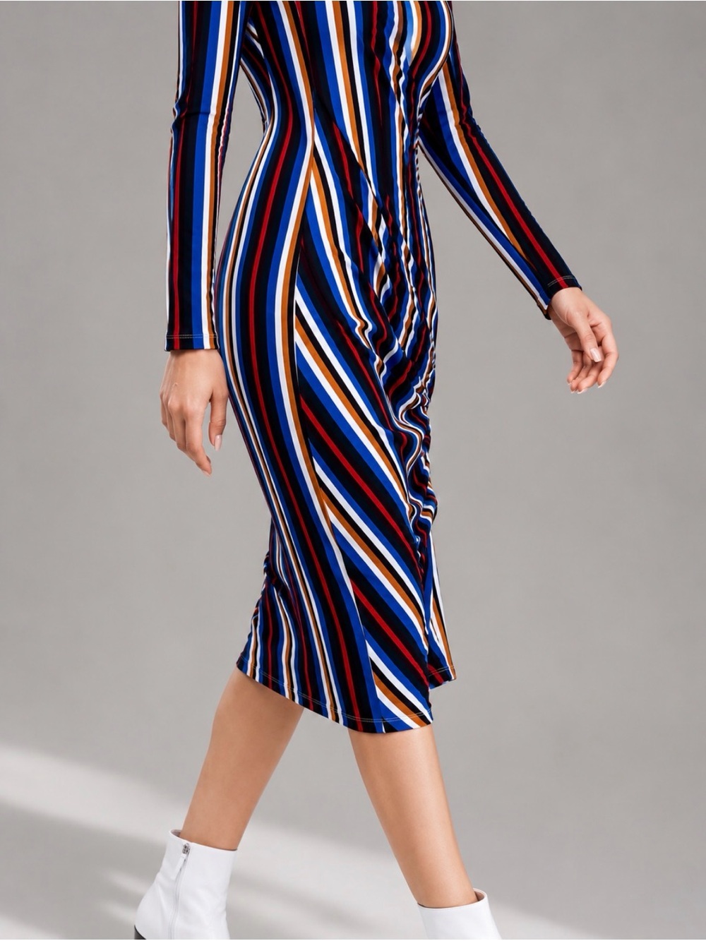 ZARA Art Deco Stripe Ribbed Twist Midi Dress Size M - Picture 3 of 9